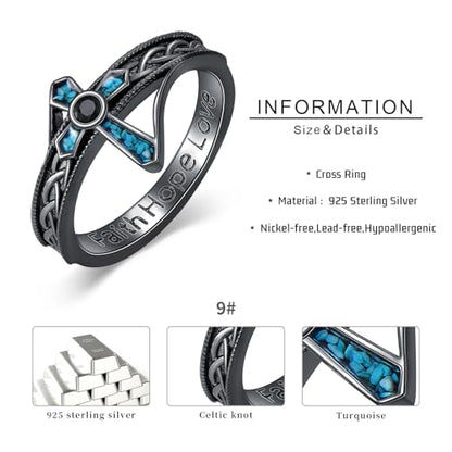 Cross Rings 925 Sterling Silver for Women Christian Religious Jewelry Faith Gifts for Mom Wife Girlfriend Her - color: Black-1