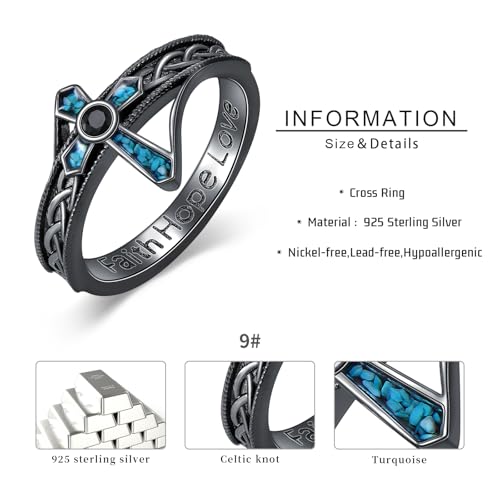 Cross Rings 925 Sterling Silver for Women Christian Religious Jewelry Faith Gifts for Mom Wife Girlfriend Her - color: Black-1