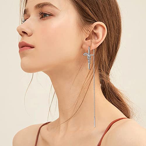 925 Sterling Silver Infinity Love of God Simple Dainty Faith Cross Dangle Earrings Religious Gift for Women - color: Jesus Chain