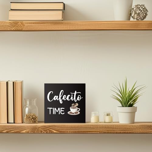 Cafecito Time Coffee Beans Wood Box Signs Gifts for Coffee Lover - color: Blue