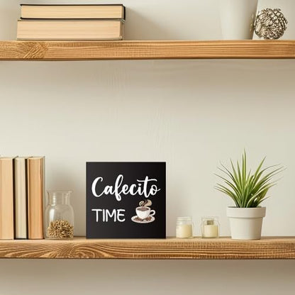 Cafecito Time Coffee Beans Wood Box Signs Gifts for Coffee Lover - color: Blue