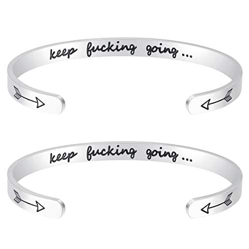 Fesciory Inspirational Bracelets for Women, Stainless Steel Cuff Bangle - color: Silver-15
