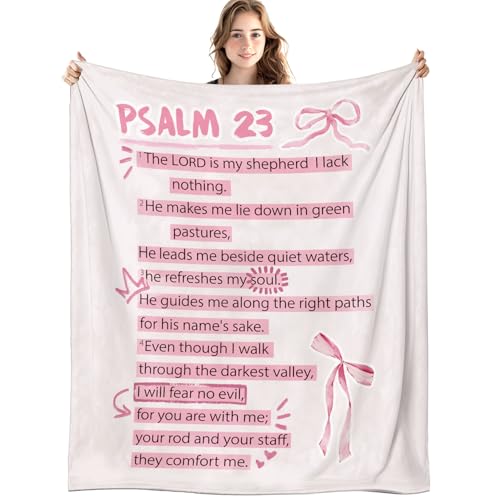 Coquette Pink Bow Christian Blanket, Psalm 23 Bible Verse Throw Blankets for Girly Room Bedroom Dorm Couch Bed Decor, Preppy Religious Blanket, Christian Gifts for Women Girls, 50x60 Inch - color: 02-pink Christian(blanket-05)