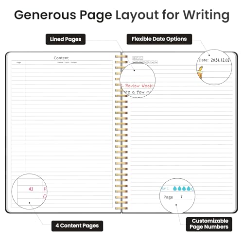 Taja Large Spiral Lined Journal for Women and Men, Notebook for Work - color: R-Midnight Bloom