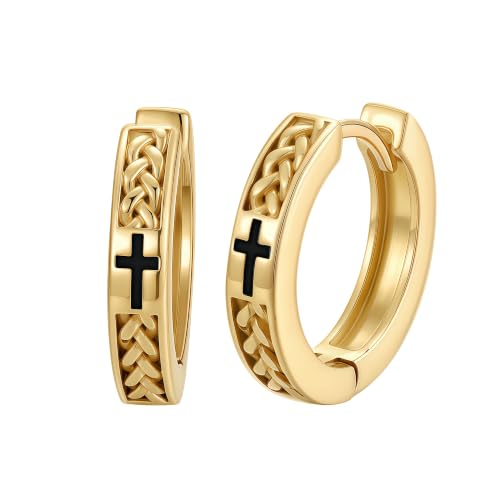 14K Gold Hoop Earrings for Women Gold Huggie Hoop Earring for Men - color: Celtic Knot-1