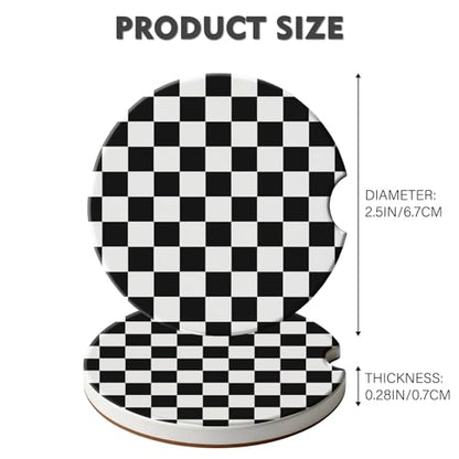 2 Pack Car Coasters for Cup Holders, Cute Car Accessories Interior - color: Grid-black