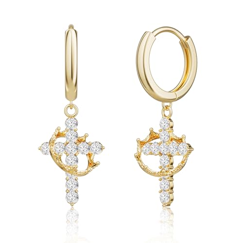 Crystal Cross Hoop Earrings Women, Gold Plated - color: gold