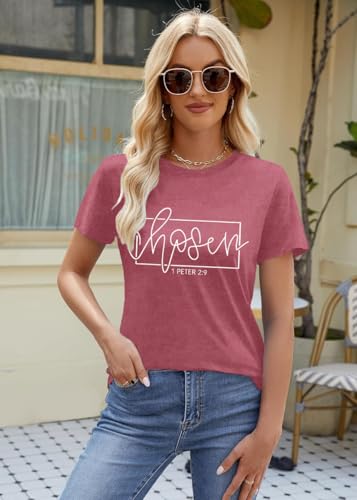 Women's Christian Shirt Christ Chosen T-Shirts Bible Verse Tee Tops - color: Pink, size: Large