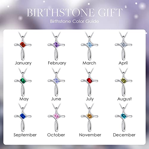 Cross Necklace for Women 925 Sterling Silver Birthstone Necklace for Women - color: 06-June-Alexandrite