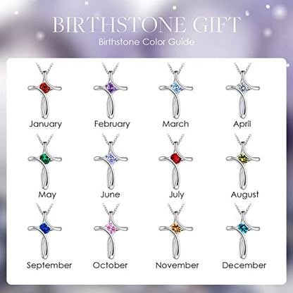 Cross Necklace for Women 925 Sterling Silver Birthstone Necklace for Women - color: 06-June-Alexandrite