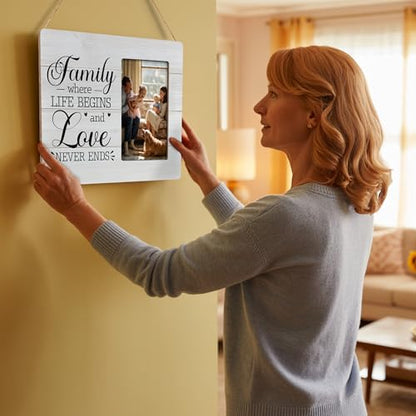 Family Picture Frame Gifts, Where Life Begins & Love Never Ends, Gift for Mom Dad Frames Fits 4x6 Photo - color: Red