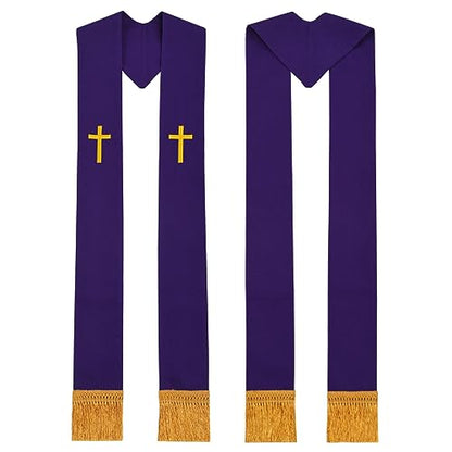 BLESSUME Church Clergy Pastor Cross Embroidered Stole - color: Purple 7