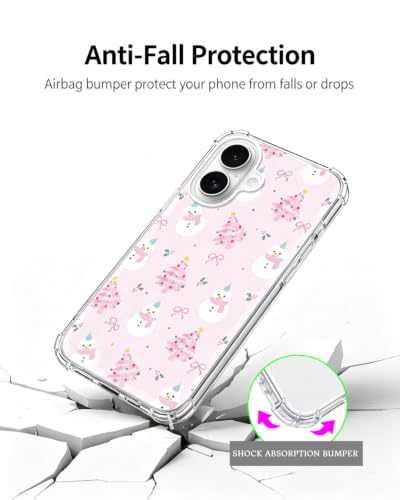 Pink Christmas Trees Snowman Bows Phone Case Compatible with iPhone 17, Cute Girly Winter Phone Cover for iPhone 17 - color: Pink Trees Snowman