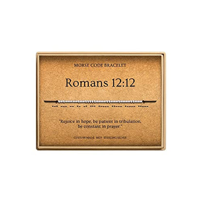 Loved Creations Morse Code Bracelets for Women, Christian Bible Verse Bracelets, Scripture S925 Sterling Silver Inspirational Faith Jewelry, Religious Gifts for Women - color: Romans 12:12