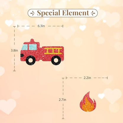 Firetruck Cake Topper, Fire Truck Birthday Cake Decor, Red Glitter Emergency Vehicle Cake Topper for Boy Birthday, Firetruck Themed Baby Shower Party Decoration - style: Firetruck