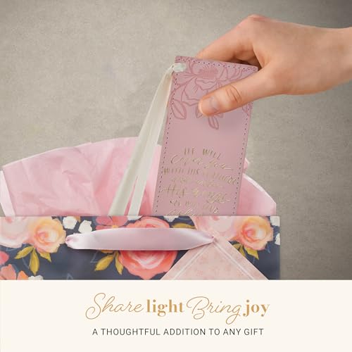 Christian Art Gifts Premium Faux Leather Bookmark: Under His Wings - color: Pink Floral/Under His Wings