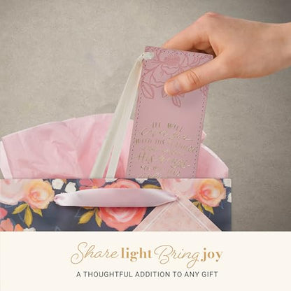Christian Art Gifts Premium Faux Leather Bookmark: Under His Wings - color: Pink Floral/Under His Wings
