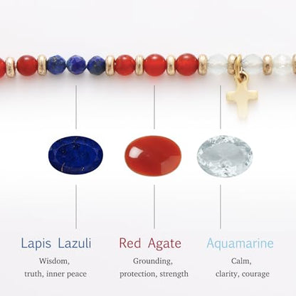 Christian Gifts for Women, Cross Bracelet, Natural Stone Beaded Jewelry - color: Red
