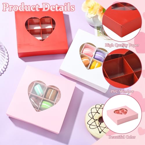 Airssory Chocolate Boxes, Paper Gift Boxes with Heart-Shaped Window, 12 pcs (4 pcs each of Pink, White, Gold), Square 15.1x15.1x3.5 cm, for Truffles, Candies, Favors - color: Chocolate Boxes