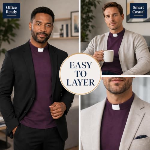 Men's T-Shirt Sleeves Tab Collar Clergy Minister Priest Outfit Priest Costume Shirt Tops - color: Purlpe, size: Medium