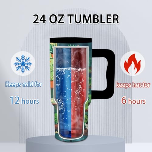 24 oz Green Frog Tumbler with Handle and Straw, Frog Themed Gifts - color: Frog