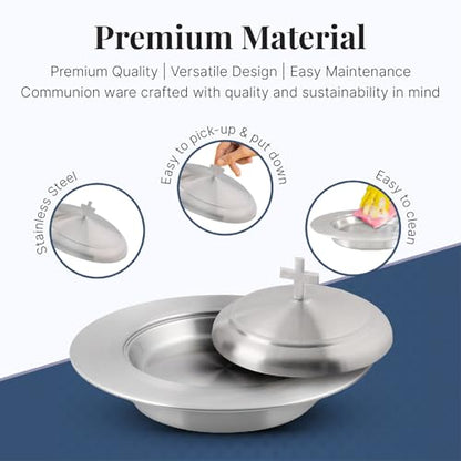 Communion Set for Church - One Communion Tray & One Bread Plate with Lid - color: Satin (Matte) Finish
