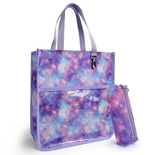 Kids Cute Tote Bags for Boys Girls Ages 4-16,Handbags with Pencil Case, Book Tote Bags with Zipper for School and Playtime (galaxy) - color: Galaxy