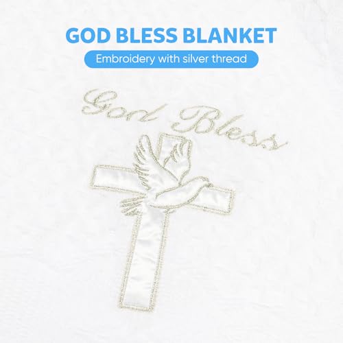 Baby Blanket for Boys Girls God Bless Easter Baptism Christening Shawl White Soft Knit Receiving Swaddle Newborn Unisex Summer Autumn Winter Nursing Cover - color: God Bless Blanket