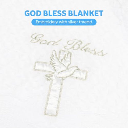 Baby Blanket for Boys Girls God Bless Easter Baptism Christening Shawl White Soft Knit Receiving Swaddle Newborn Unisex Summer Autumn Winter Nursing Cover - color: God Bless Blanket