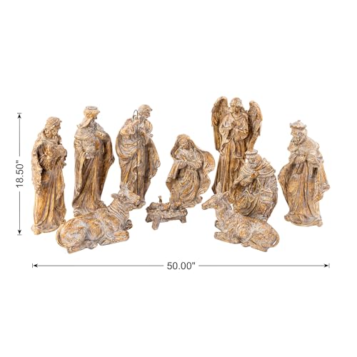 Glitzhome Nativity Set for Christmas Indoor Decorations, 10-Piece Large Bronze Nativity Figurines Sets 18.5" x 50", Resin Tabletop Scenes Figures Xmas Collectibles Figurine Statue Holiday Decor - color: Bronze