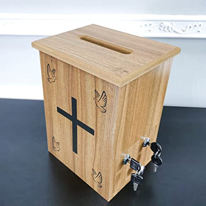 Engineered Wood Tithes Offering Box Cross Christian Church Knock-Down Wood Donation Boxes, Collection Boxes,Charity Boxes 11.8 inche Wide x 9.5 inches deep x 15.8 inches Height 21396-KD-NPF