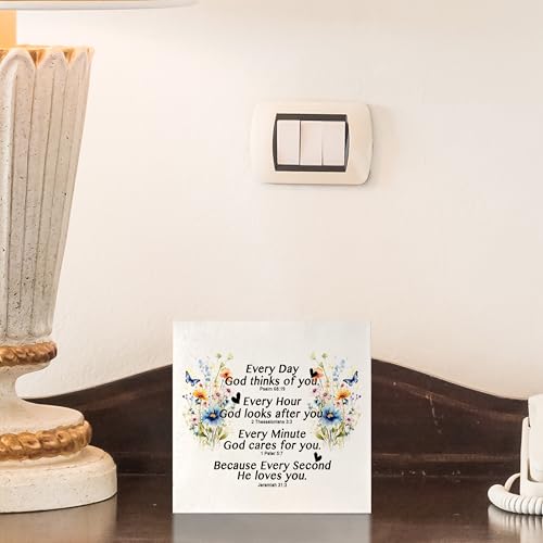 Christian Desk Home Decor, Floral Butterfly Christian Wooden Box Sign, Inspirational Bible Verses Wood Signs for Home Office Desk Shelf Table Decor, 5x5 Inch - color: Floral Butterfly