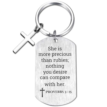 Inspirational Scripture Keychain with Cross - Bible Verse Matte Key Chain Religious Gift for Christian - style: Proverbs 3:15
