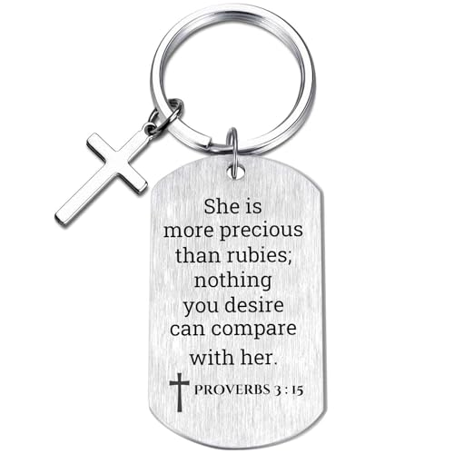 Inspirational Scripture Keychain with Cross - Bible Verse Matte Key Chain Religious Gift for Christian - style: Proverbs 3:15