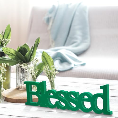 Blulu Blessed Letter Table Sign Wooden Blessed Standing Sign,Green - color: Green