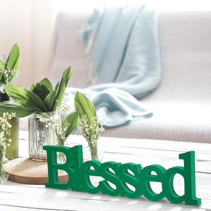 Blulu Blessed Letter Table Sign Wooden Blessed Standing Sign,Green - color: Green