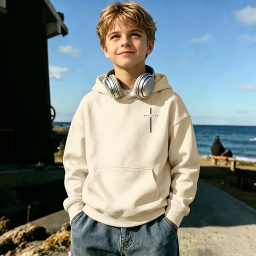 Fkatuzi Christian Graphic Hoodies For Boys Cross Sweatshirt Kids Jesus Hoodie Faith God Religious Bible Verse Believe Tops - color: Apricot, size: 11-12 Years