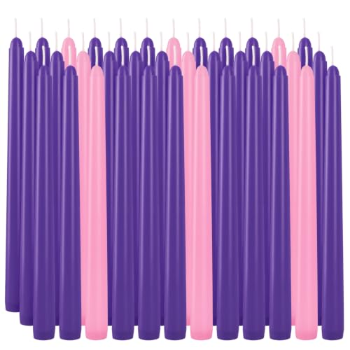 36 Pack Advent Candles - 10" Dripless Taper Candles, 27 Purple & 9 Pink, Cotton Wick Unscented for Wreath & Holiday Decor - color: Purple&pink-10"36pcs