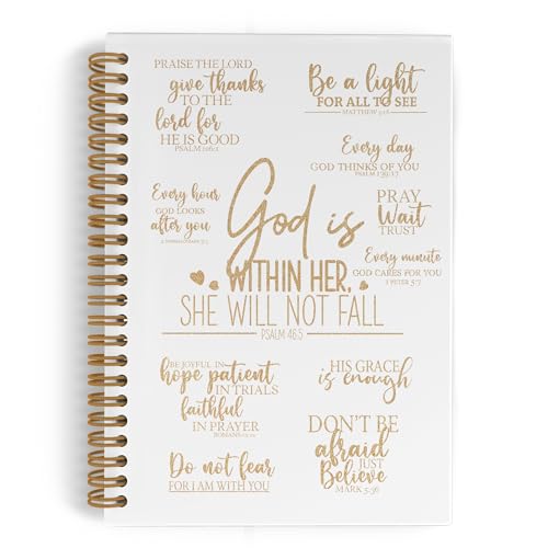 QLMX Gold Christian Gifts for Women Spiral Notebook, God Is Within Her She Will Not Fall Journal Notebook, Inspirational Religious Notebooks for School Work, Bible Verse Office Supplies Gifts, 5.5x8.3 - color: beige, size: 5.5x8.3