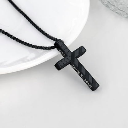 Cross Necklace for Men Christmas Gift Cross Pendant Strength Bible Verse Stainless Steel Necklaces - style: US-Flag cross necklace