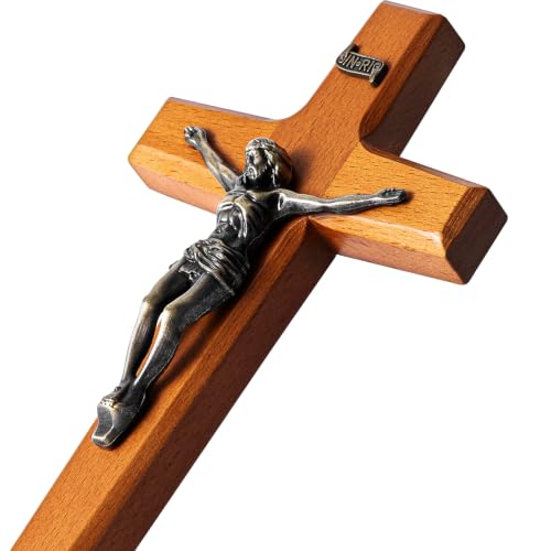 ACHIBANG Crucifix Wall Cross, 6.89" Wooden Catholic Jesus INRI Decor - size: 6.9"L x 3.8"W