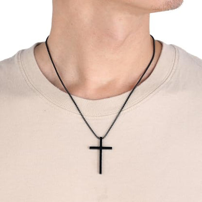 Cross Necklace for Men Christmas Gift Cross Pendant Strength Bible Verse Stainless Steel Necklaces - style: Black cross