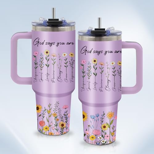 Christian Gifts for Women 40oz Tumbler - Insulated Travel Mug with Handle (God Says You Are1, 40 Ounces) - color: God Says You Are1