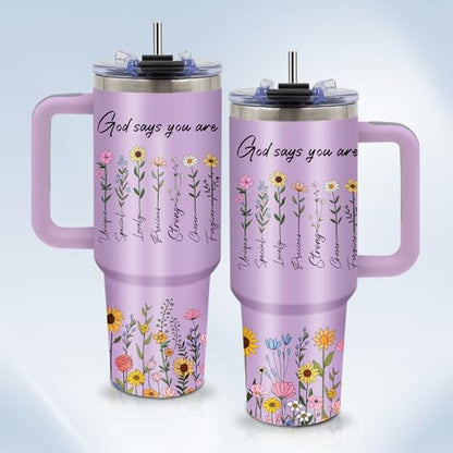 Christian Gifts for Women 40oz Tumbler - Insulated Travel Mug with Handle (God Says You Are1, 40 Ounces) - color: God Says You Are1