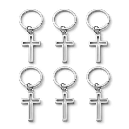 6 Cross Keychain Silver Hollow Out, Cool Keepsakes for Men Women