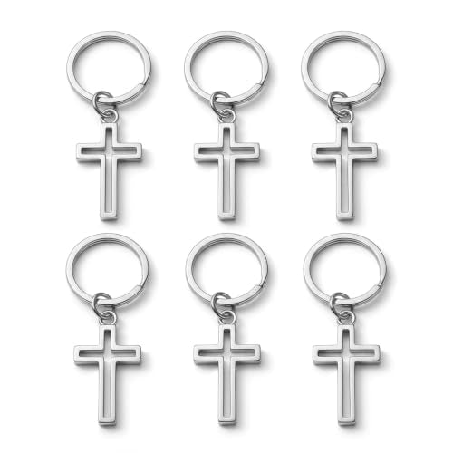 6 Cross Keychain Silver Hollow Out, Cool Keepsakes for Men Women