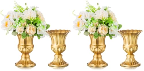 Sziqiqi Vintage Vase for Flowers Decorative Plant Pots for Table Centerpieces - Small Flower Arrangement Vases for Living Room Home Party Reception Ceremony 6.3in (Gold, 2) (Pack of 2) - color: Gold, size: 6.3in-2pcs (Pack of 2)