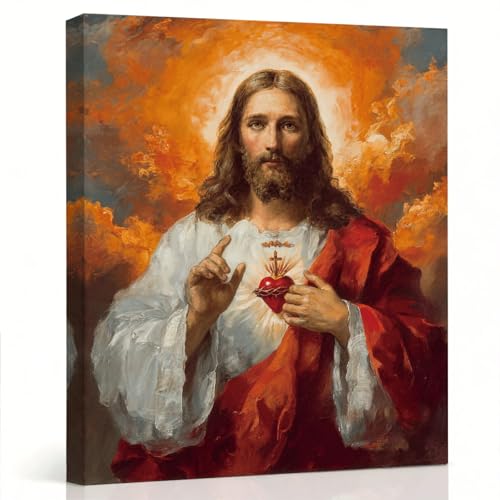 RTVJTERQ Spiritual Canvas Wall Art, Sacred Heart of Jesus Traditional Portrait Print, Catholic Religious Wall Art for Home Chapel Bedroom 8x10 Inch - color: Patriotic 14