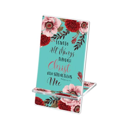 FINCIBO Acrylic Phone Stand Holder for Desk, Portable Stand for All Smartphones, Office Desktop Accessories Compatible with iPhone 16 15 14 Android Smartphone - Christian Bible Verses Philippians 4:13 - color: Christian Bible Verses Philippians 4:13