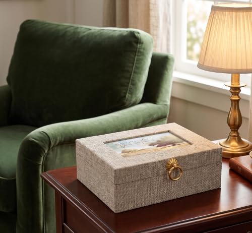 Cottage Garden Planted in Love Grown in Grace Linen Musical Jewelry Box, 10 x 8 Inch Keepsake Box with Photo Window, Plays Tune Amazing Grace